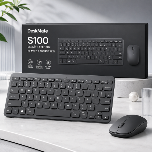 DeskMate S100 Sessiz Kablosuz Klavye & Mouse Seti