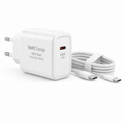 VoltCharge 65W GaN Hızlı Şarj Cihazı ve Type-C Kablo Seti