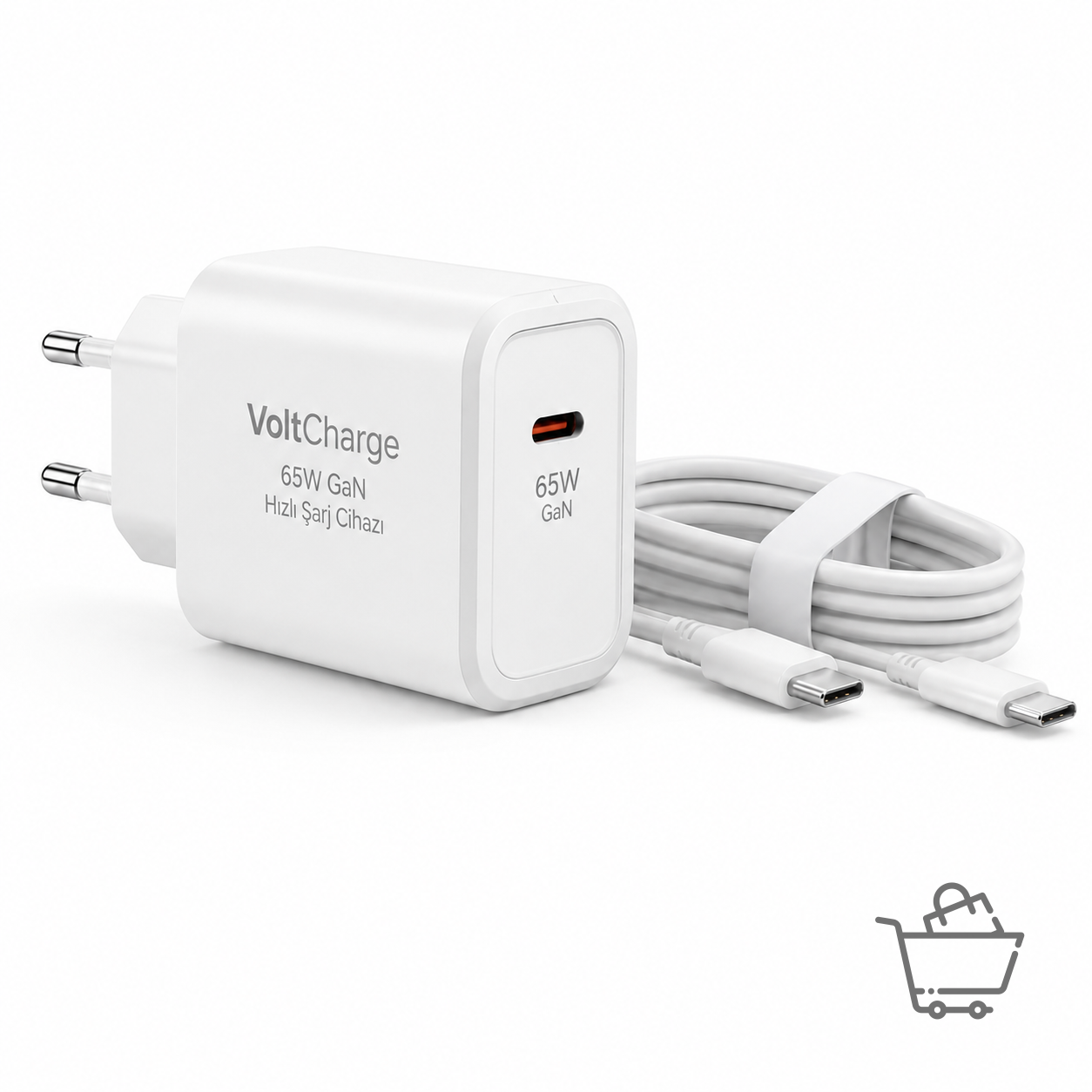 VoltCharge 65W GaN Hızlı Şarj Cihazı ve Type-C Kablo Seti