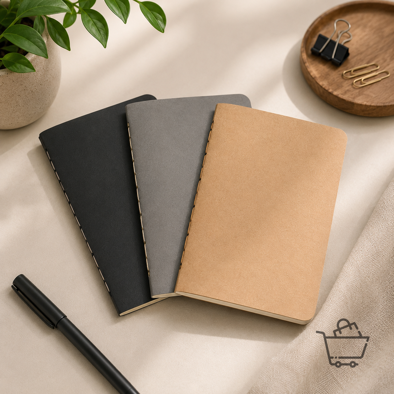 Minimalist Minimal Tasarım Dikişli Cep Not Defteri Seti (3'lü)