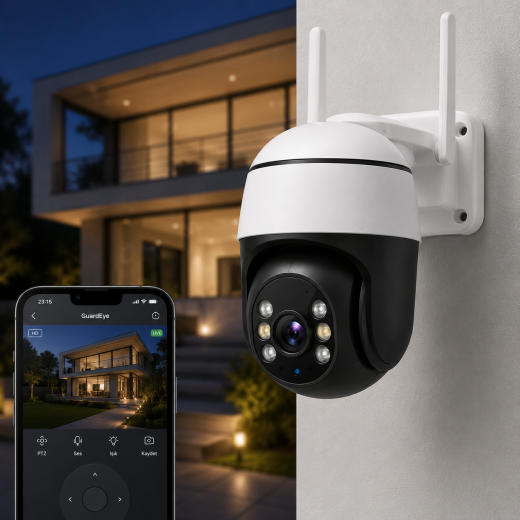 GuardEye 360 Derece Dönebilen Gece Görüşlü Akıllı Güvenlik Kamerası