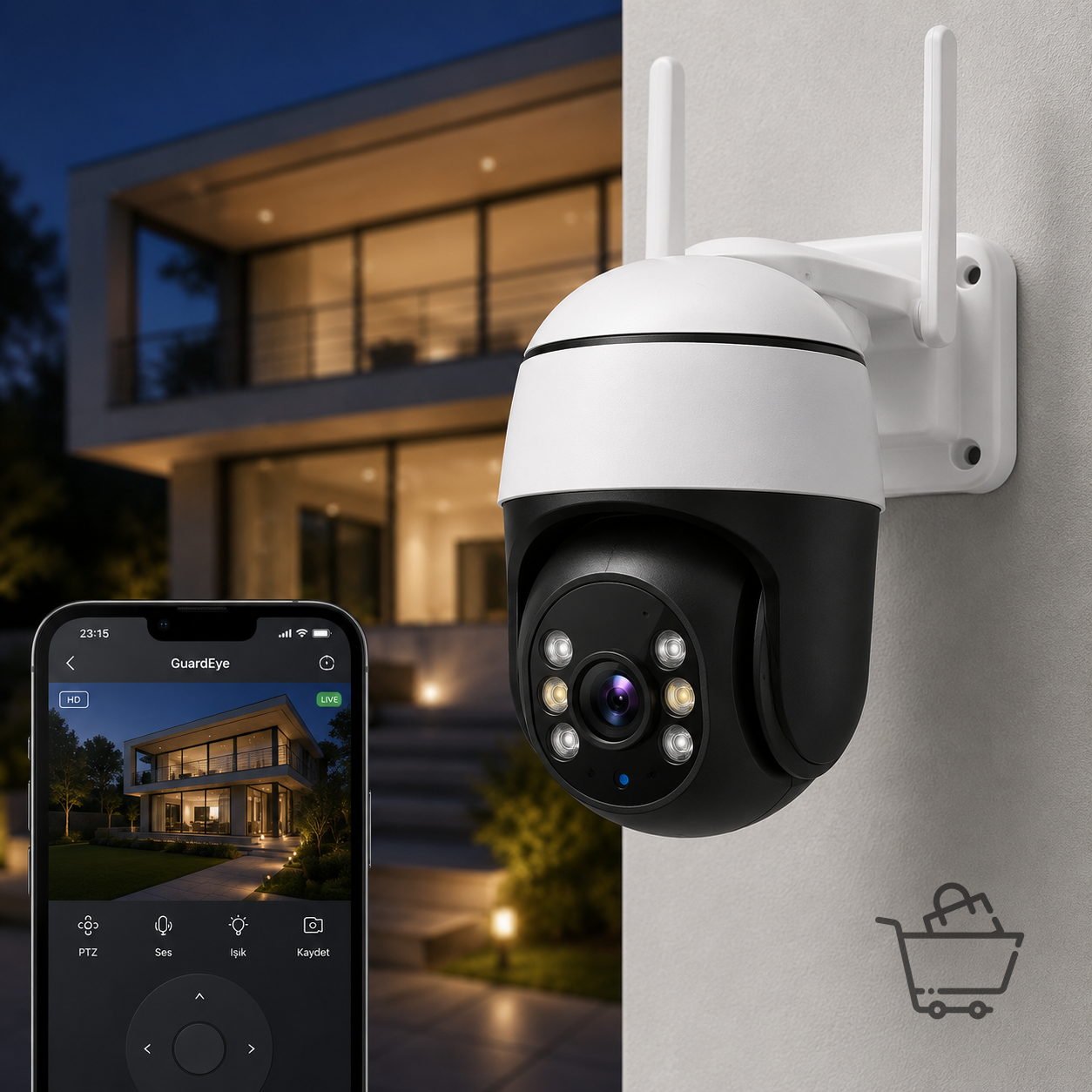 GuardEye 360 Derece Dönebilen Gece Görüşlü Akıllı Güvenlik Kamerası