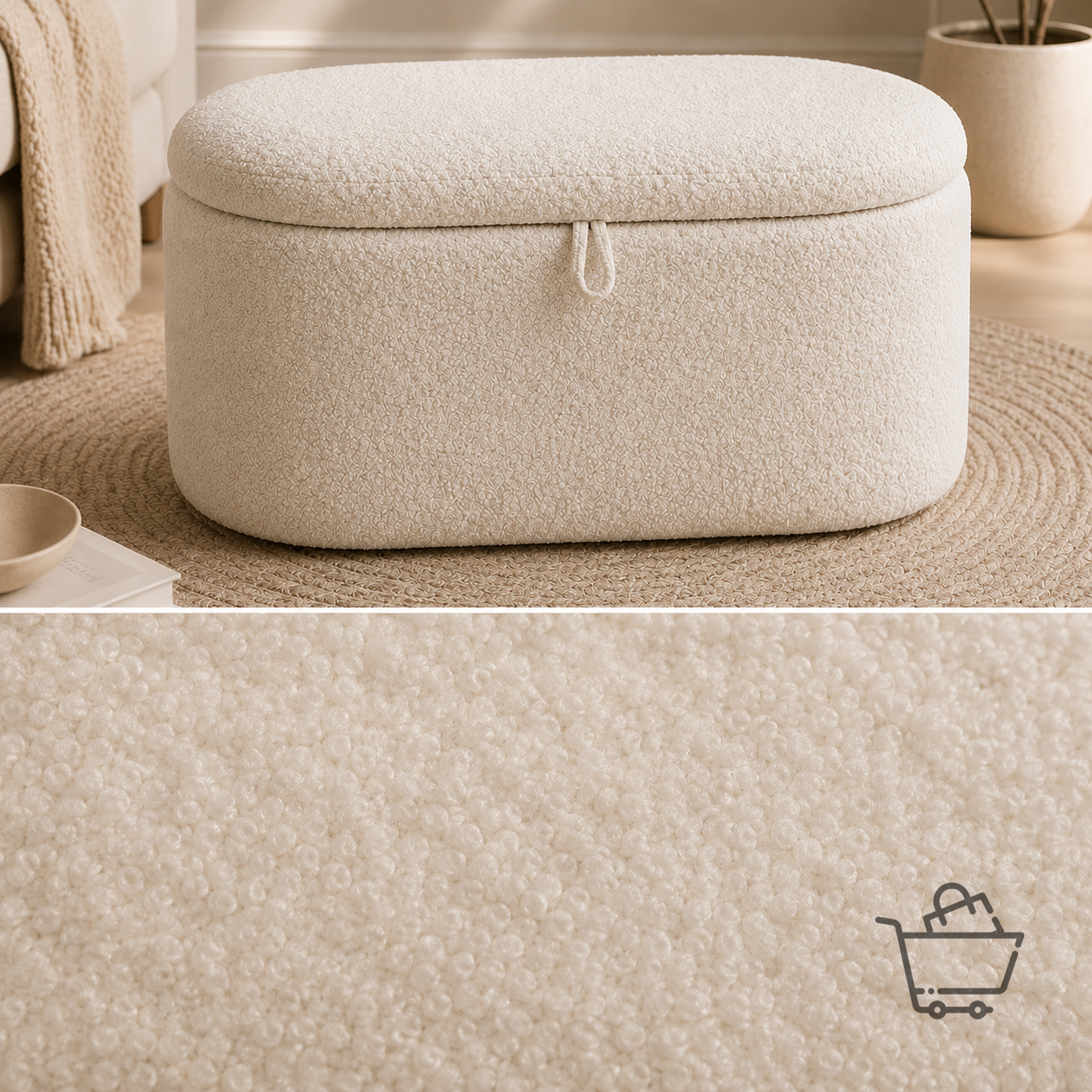 CozyBench Boucle Kumaşlı Sandıklı Puf