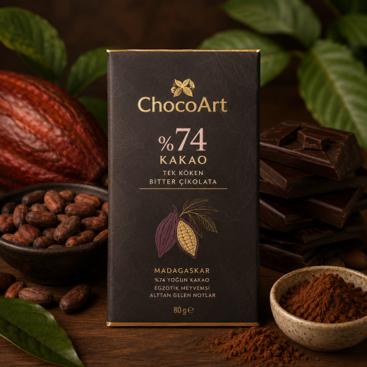 ChocoArt %74 Kakao Tek Köken Bitter Çikolata (80 gr)