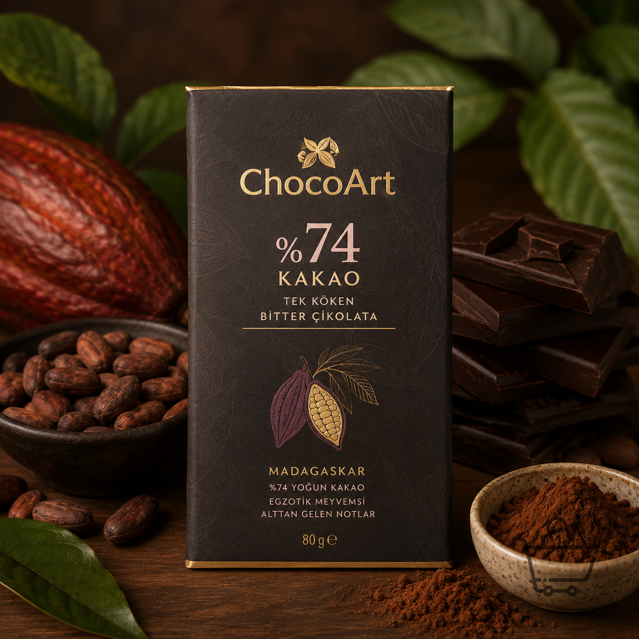 ChocoArt %74 Kakao Tek Köken Bitter Çikolata (80 gr)