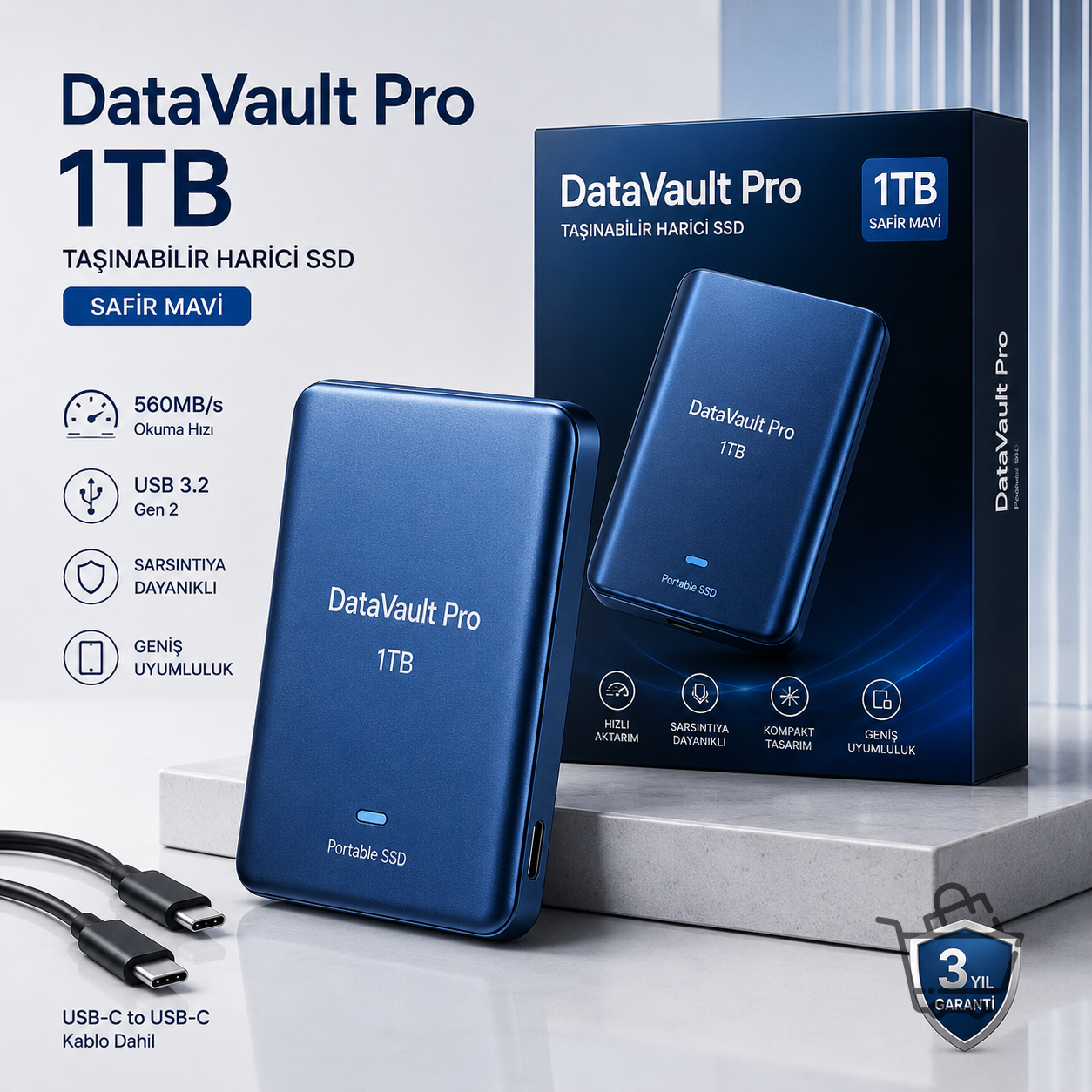 DataVault Pro 1TB Taşınabilir Harici SSD