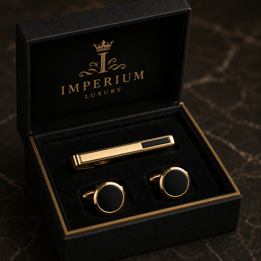 Imperium 24K Altın Kaplama Lüks Kravat İğnesi ve Kol Düğmesi Seti