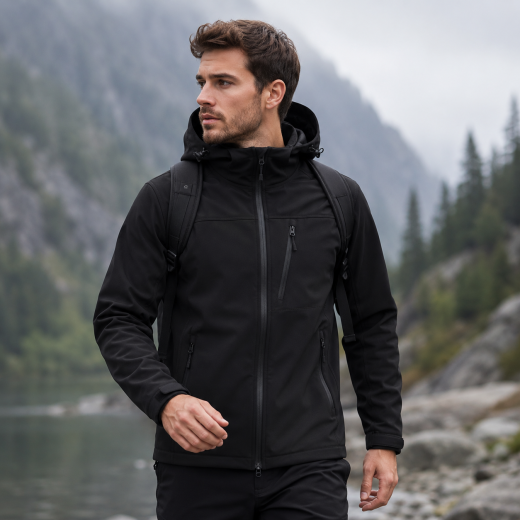 ThermoShell Su ve Rüzgar Geçirmez Kapüşonlu Softshell Ceket