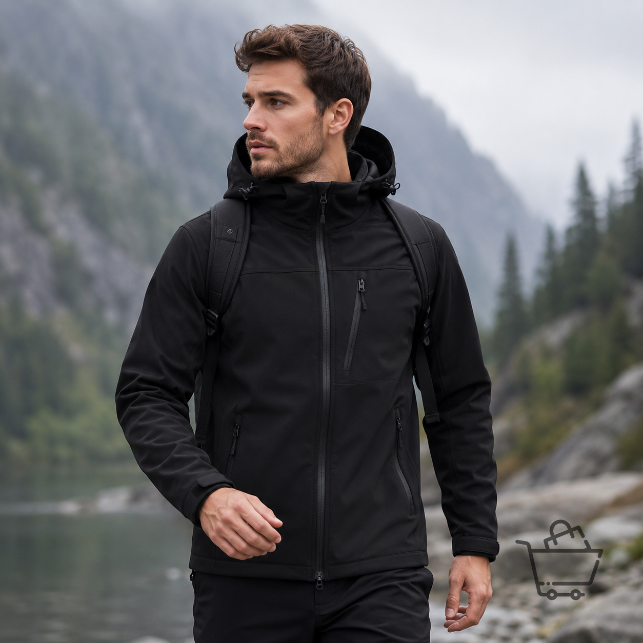 ThermoShell Su ve Rüzgar Geçirmez Kapüşonlu Softshell Ceket