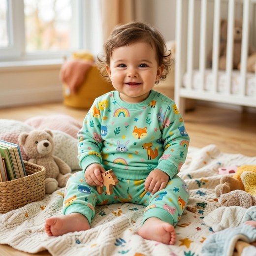 Bebek Baskılı Sweatshirt ve Eşofman Altı Takımı