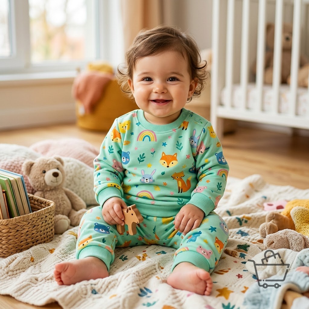 Bebek Baskılı Sweatshirt ve Eşofman Altı Takımı