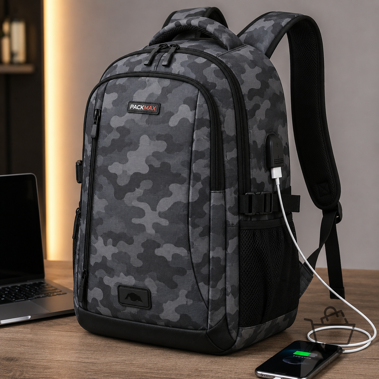 PackMax Koruyucu Gözlü USB'li Sırt Çantası