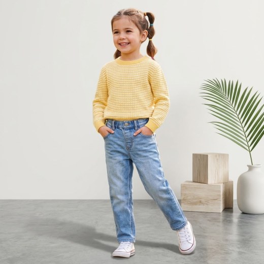 Kız Çocuk Beli Lastikli Denim Kot Pantolon