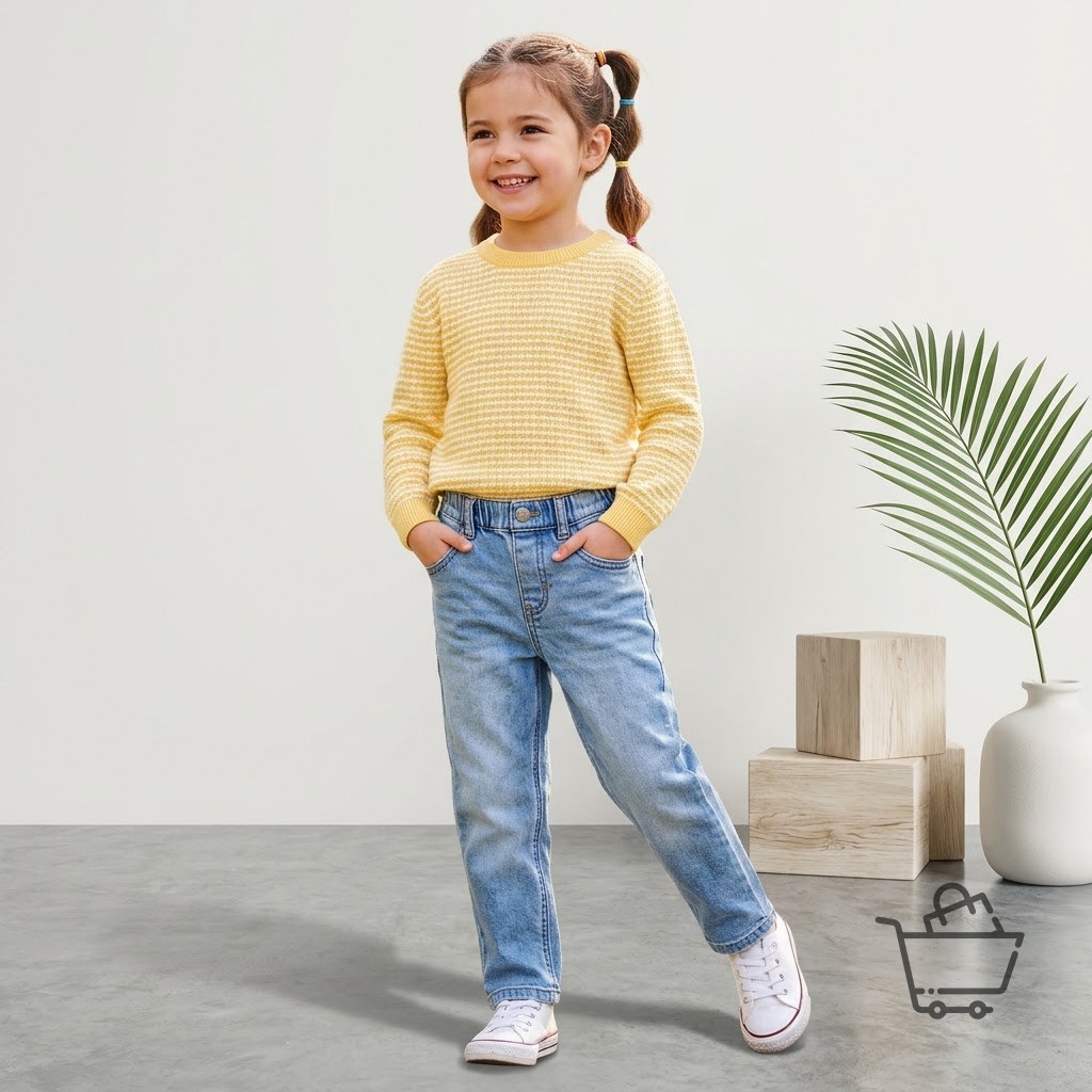 Kız Çocuk Beli Lastikli Denim Kot Pantolon