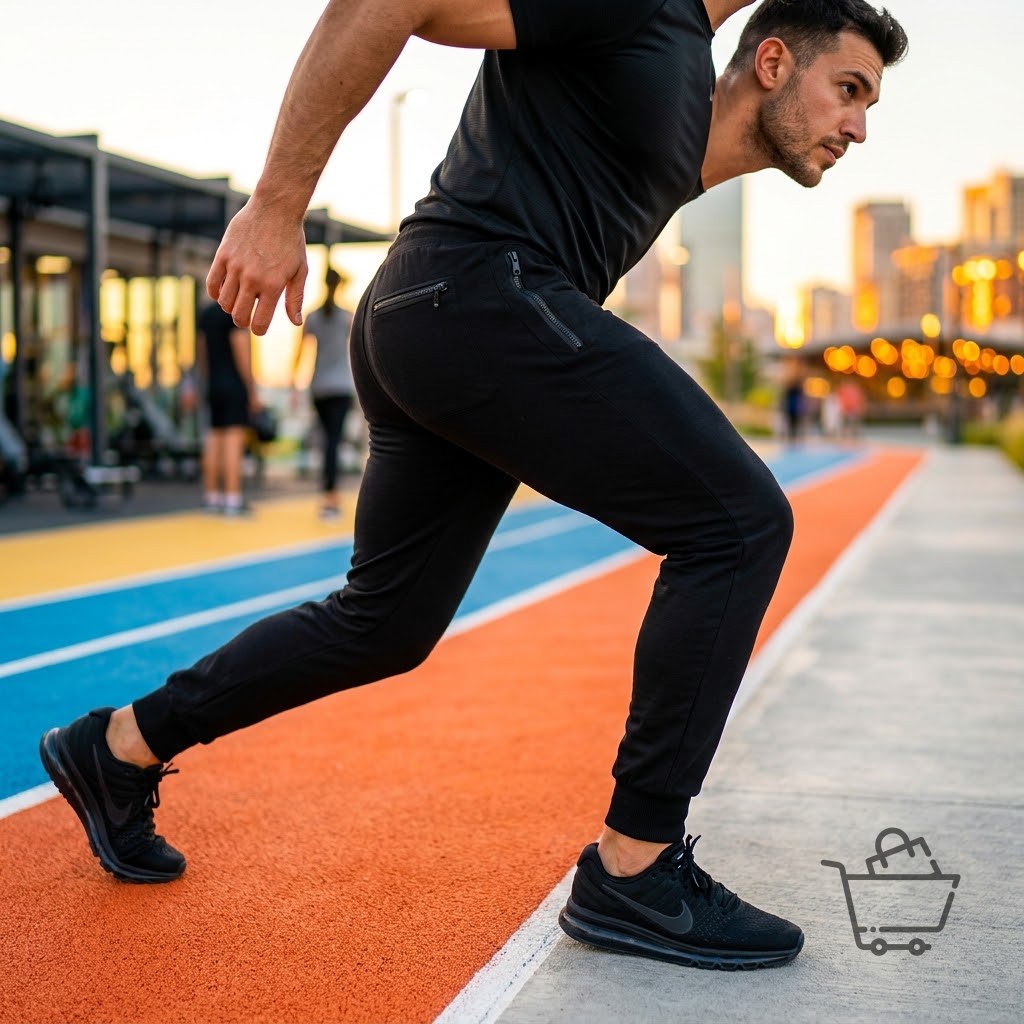 Erkek Siyah Slim Fit Cepli Spor Eşofman Altı
