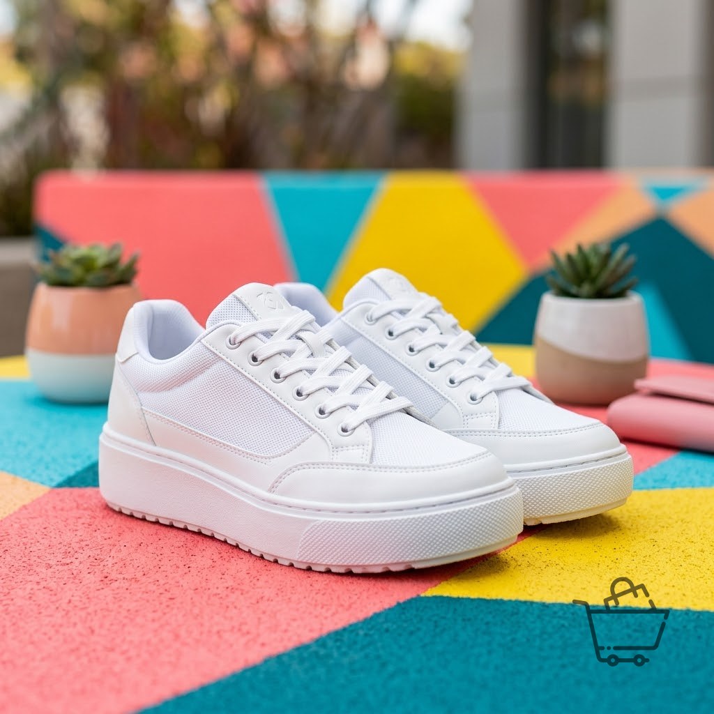 Kadın Beyaz Sneaker Yüksek Taban Spor Ayakkabı