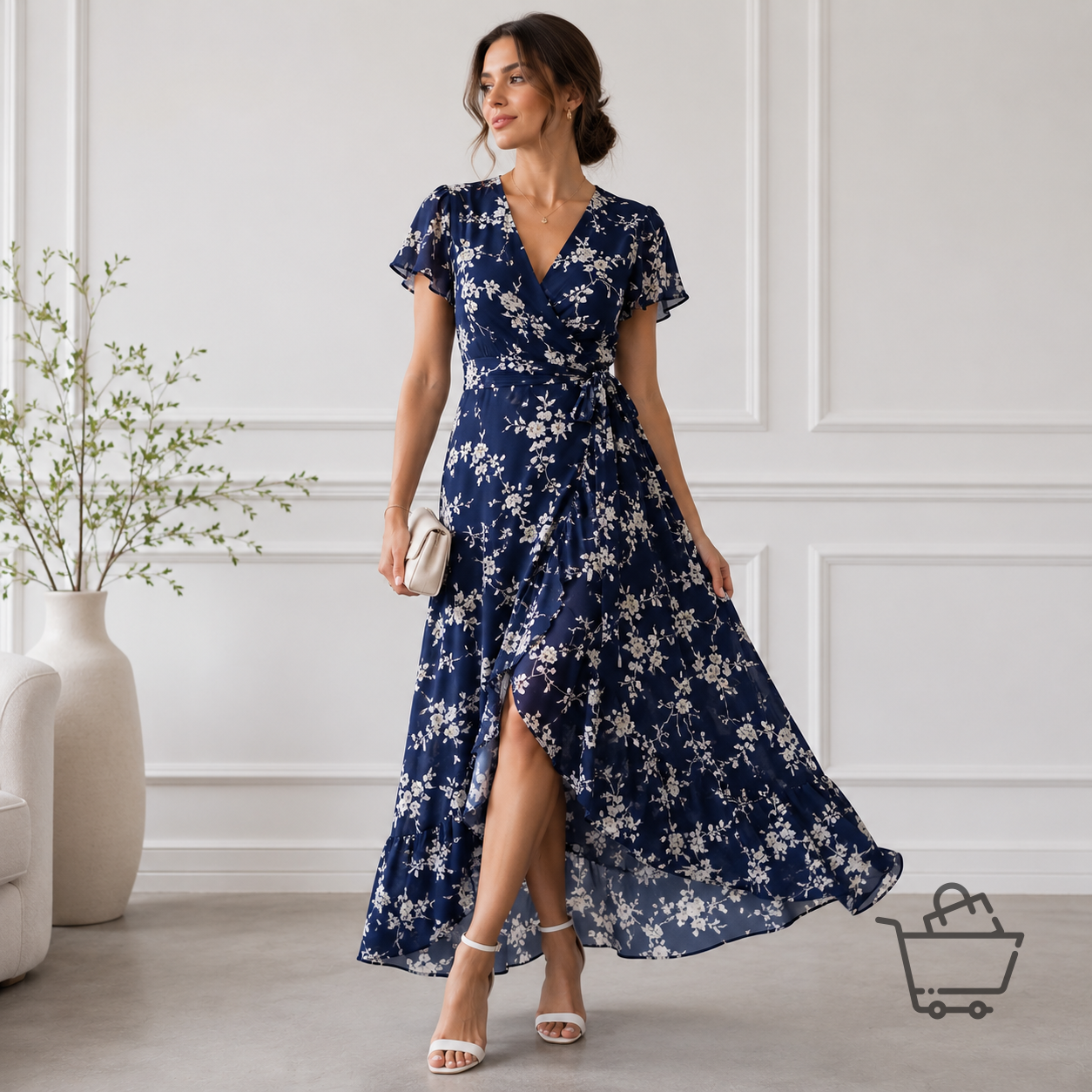 Graceful Floral Desenli Kruvaze Kadın Elbise