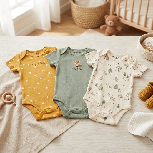 Bebek 3'lü Organik Pamuk Çıtçıtlı Zıbın Seti