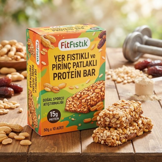 Yer Fıstıklı ve Pirinç Patlaklı Protein Bar 50g (10'lu Paket)