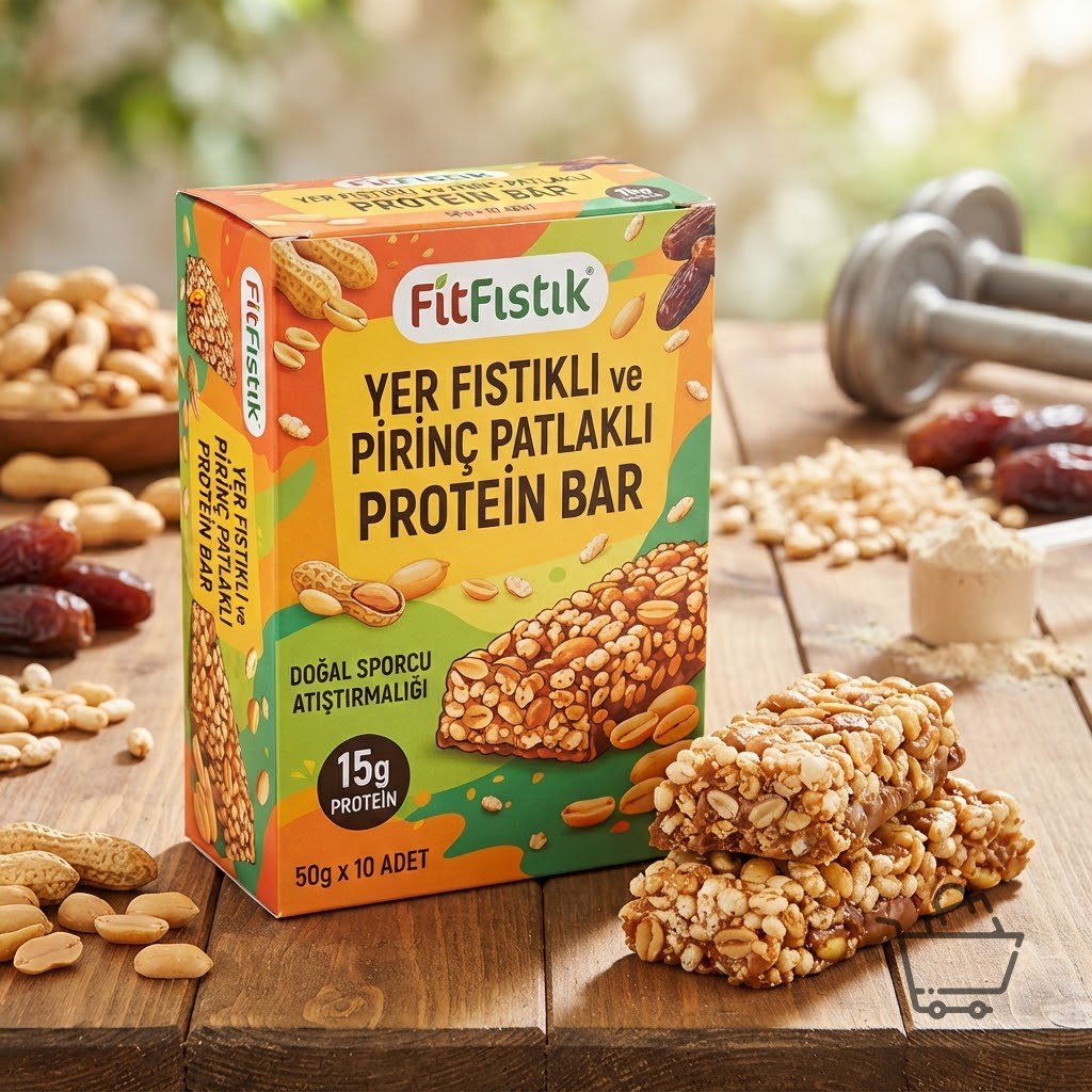 Yer Fıstıklı ve Pirinç Patlaklı Protein Bar 50g (10'lu Paket)