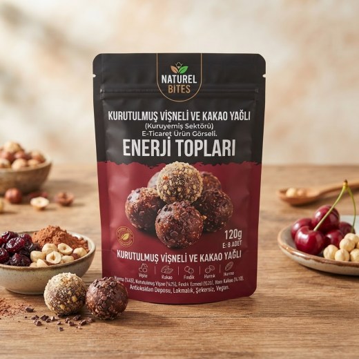 Kurutulmuş Vişneli ve Kakao Yağlı Enerji Topları 120g