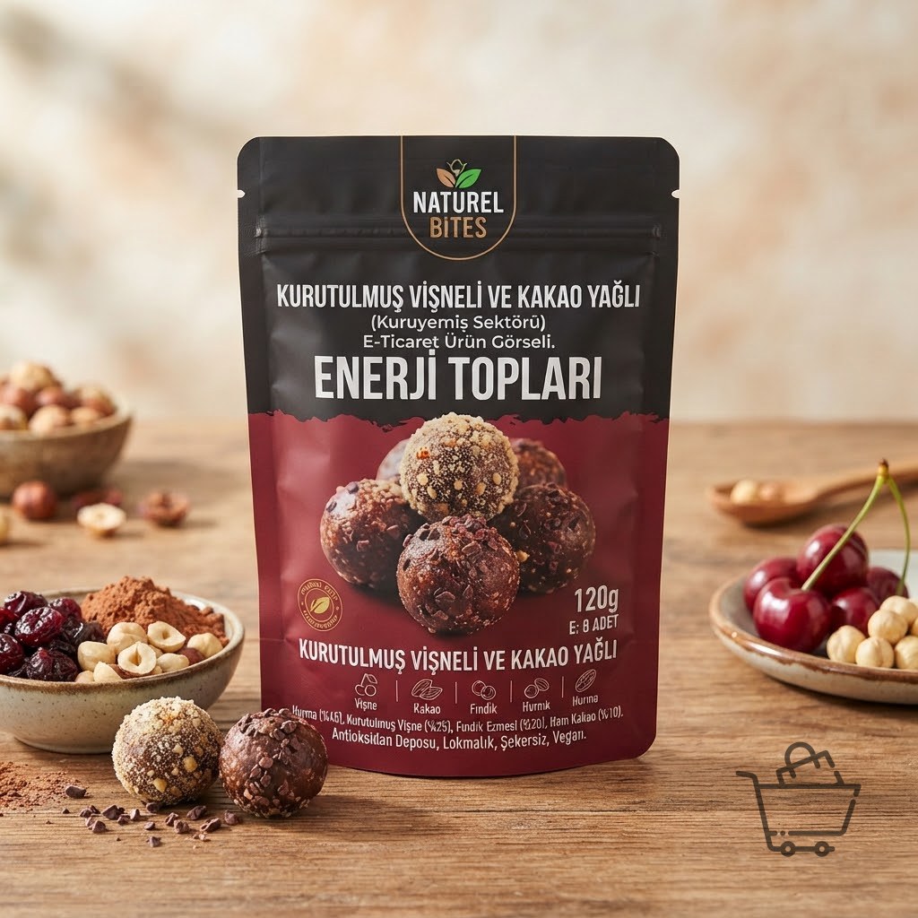 Kurutulmuş Vişneli ve Kakao Yağlı Enerji Topları 120g
