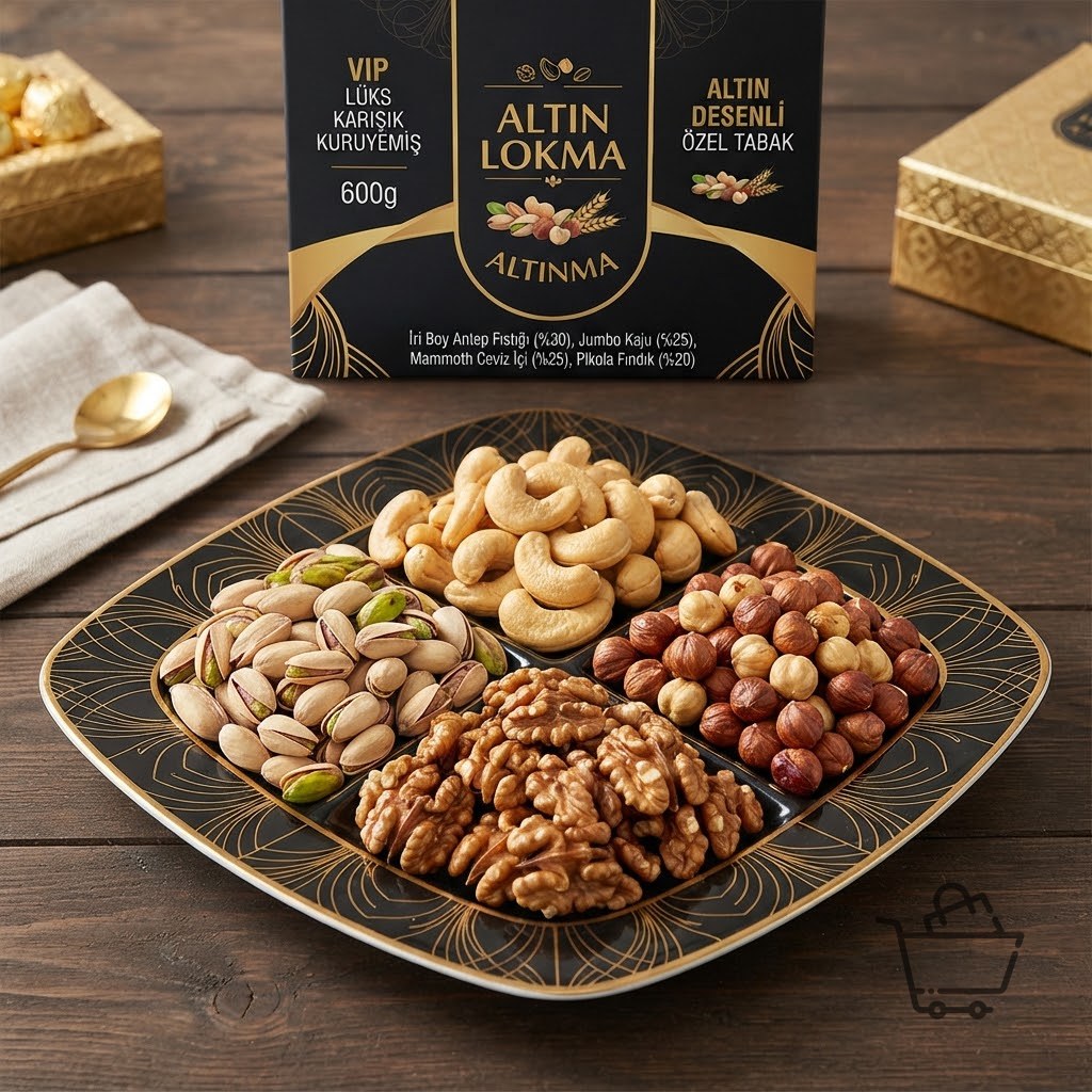 VIP Altın Desenli Siyah Tabakta Ekstra Lüks Kuruyemiş 600g