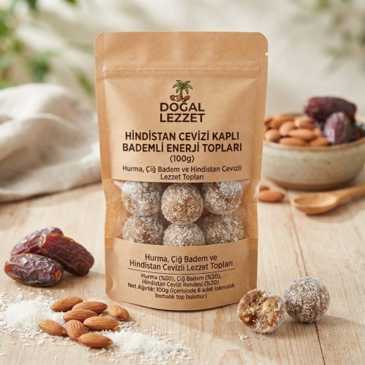 Hindistan Cevizi Kaplı Bademli Enerji Topları 100g