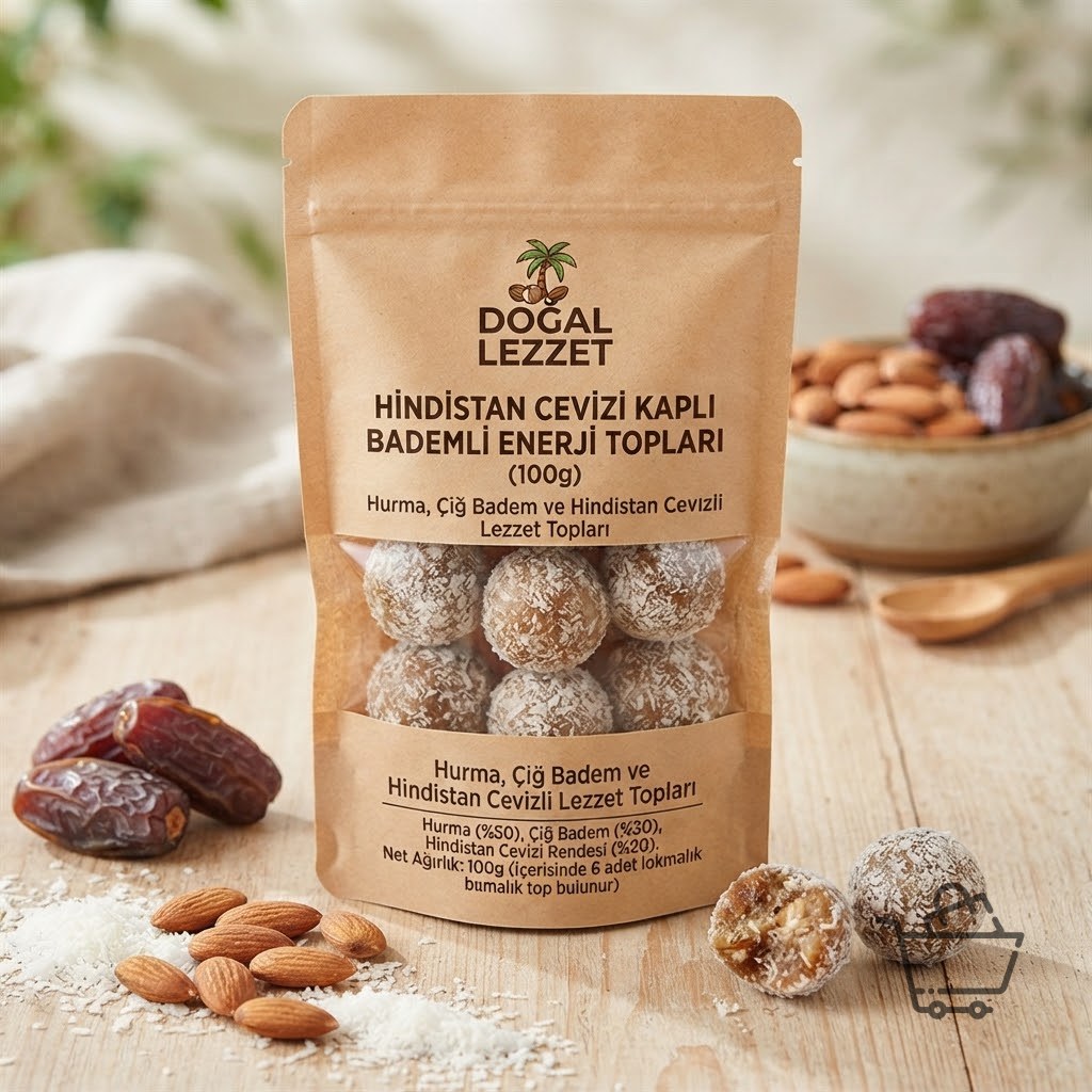 Hindistan Cevizi Kaplı Bademli Enerji Topları 100g