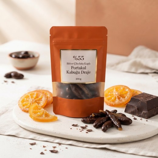 %55 Bitter Çikolata Kaplı Portakal Kabuğu Draje 200g