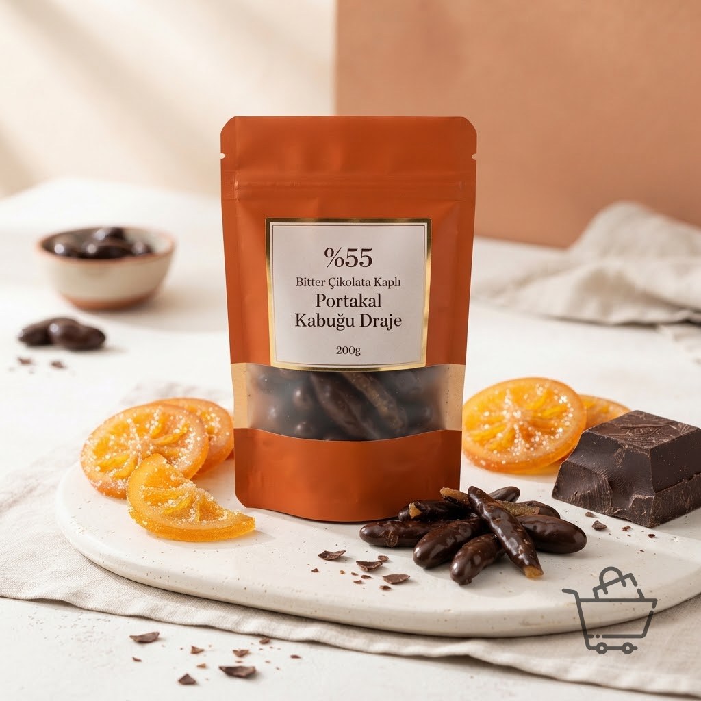 %55 Bitter Çikolata Kaplı Portakal Kabuğu Draje 200g