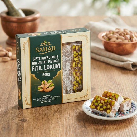 Çifte Kavrulmuş Bol Antep Fıstıklı Fitil Lokum 500g