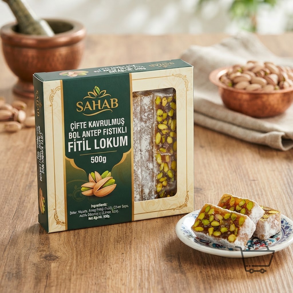 Çifte Kavrulmuş Bol Antep Fıstıklı Fitil Lokum 500g