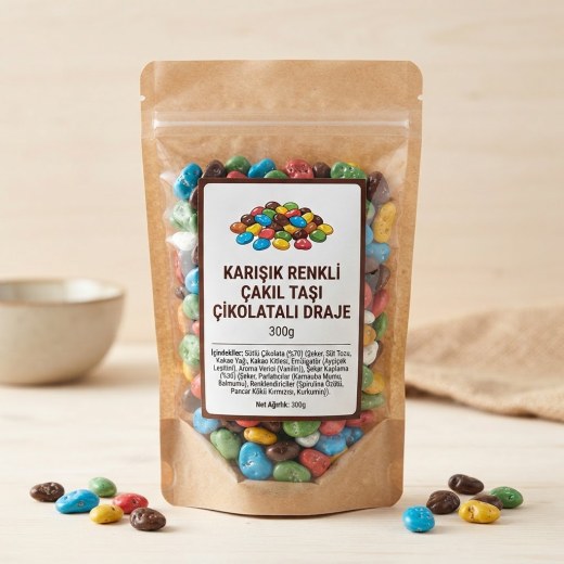 Karışık Renkli Çakıl Taşı Çikolatalı Draje 300g