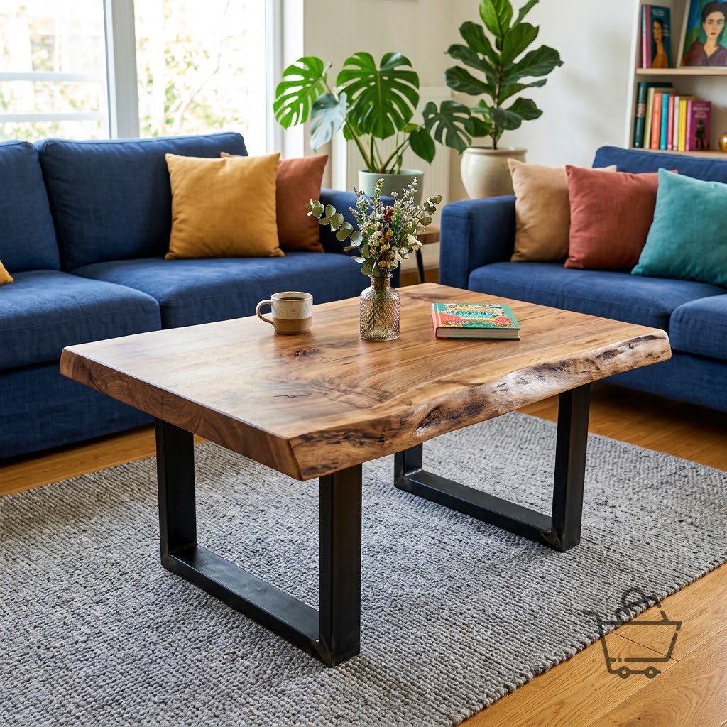 Loft Masif Ahşap Kütük Orta Sehpa