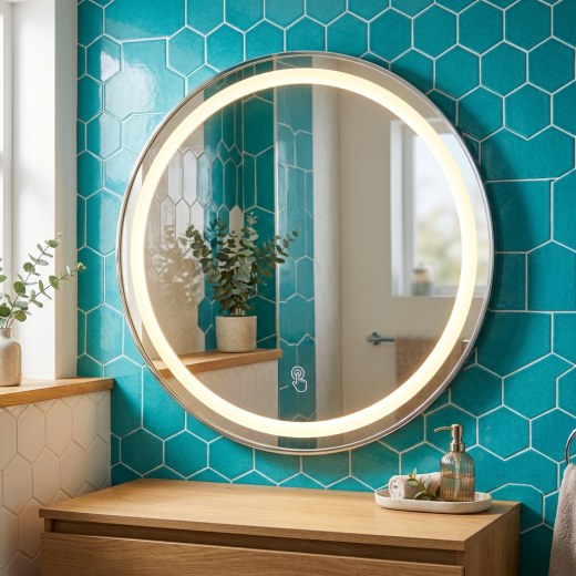 Aura LED Aydınlatmalı Yuvarlak Dokunmatik Duvar Aynası