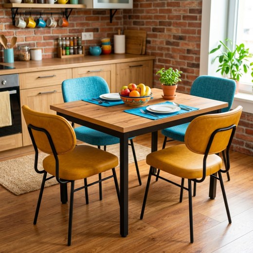 Loft Mutfak Masa Sandalye Takımı (120x70 cm + 4 Sandalye)