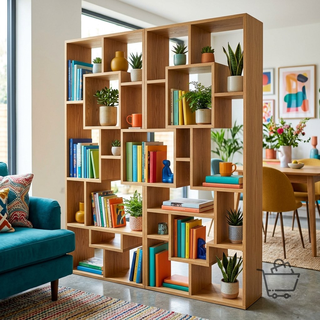 Cube Geometrik Bölmeli Tasarım Kitaplık