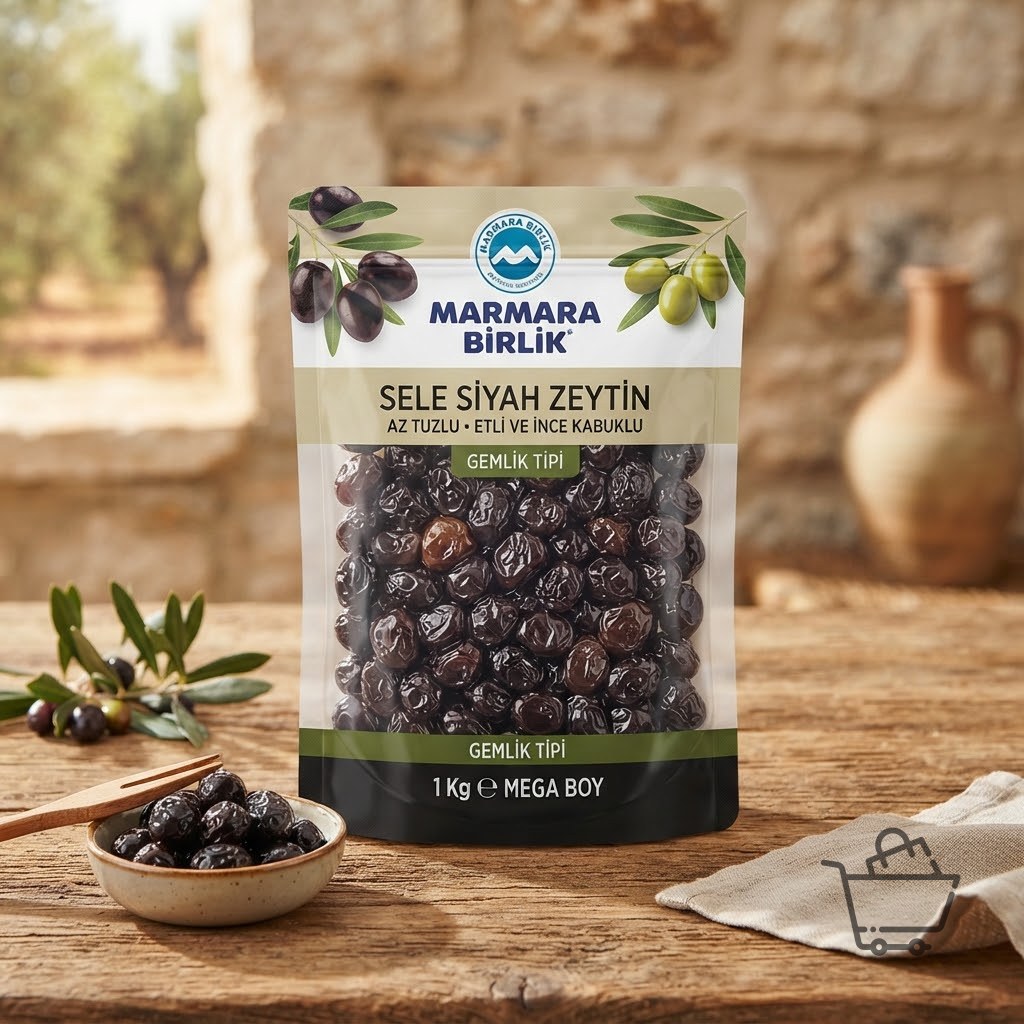 Marmara Birlik Sele Siyah Zeytin (1 Kg - Mega Boy)