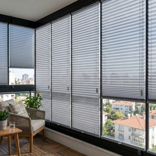Glass Balcony Corded Pleated Blind - Grey