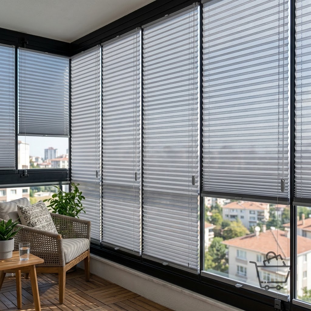 Glass Balcony Corded Pleated Blind - Grey