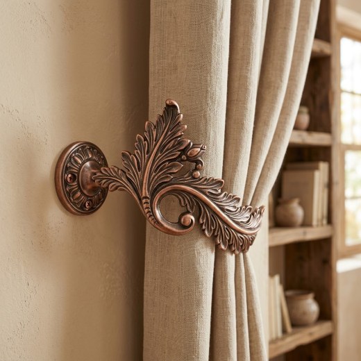 Brass Leaf Curtain Holdback Wall Hook - Antique Copper