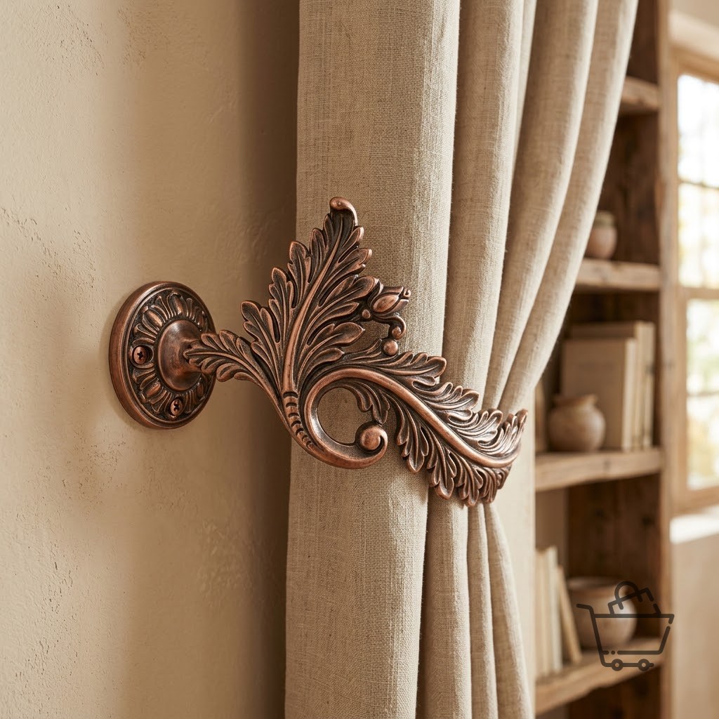 Brass Leaf Curtain Holdback Wall Hook - Antique Copper