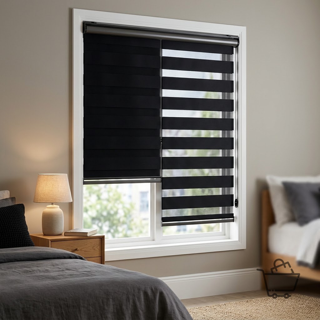 Double Sided Blackout Zebra Blind - Black