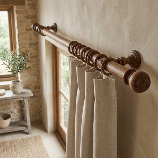 Wooden Curtain Rod Set 28mm - Walnut