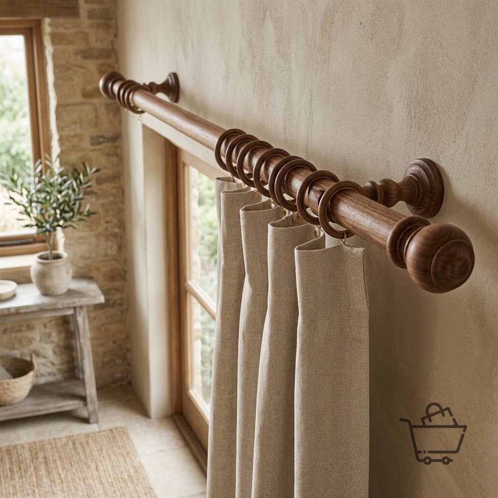 Wooden Curtain Rod Set 28mm - Walnut