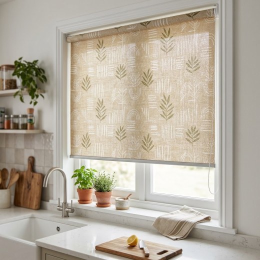 Stain Resistant Kitchen Roller Blind - Straw Pattern