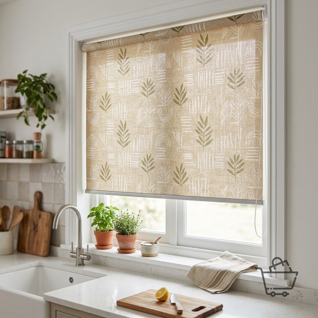 Stain Resistant Kitchen Roller Blind - Straw Pattern