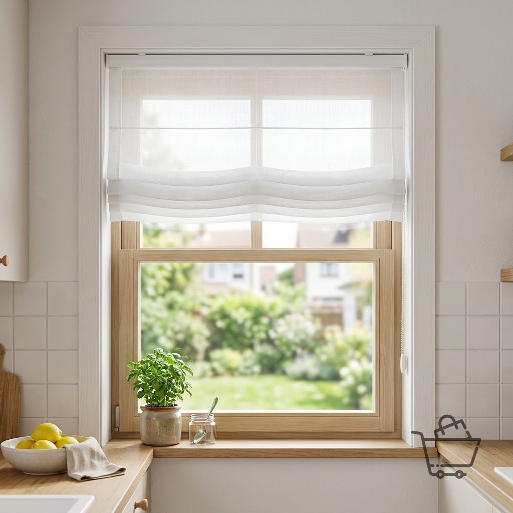 Washable Roman Blind Sheer - White