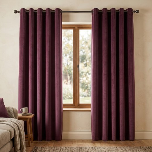 Acoustic Sound & Thermal Velvet Curtain - Damson